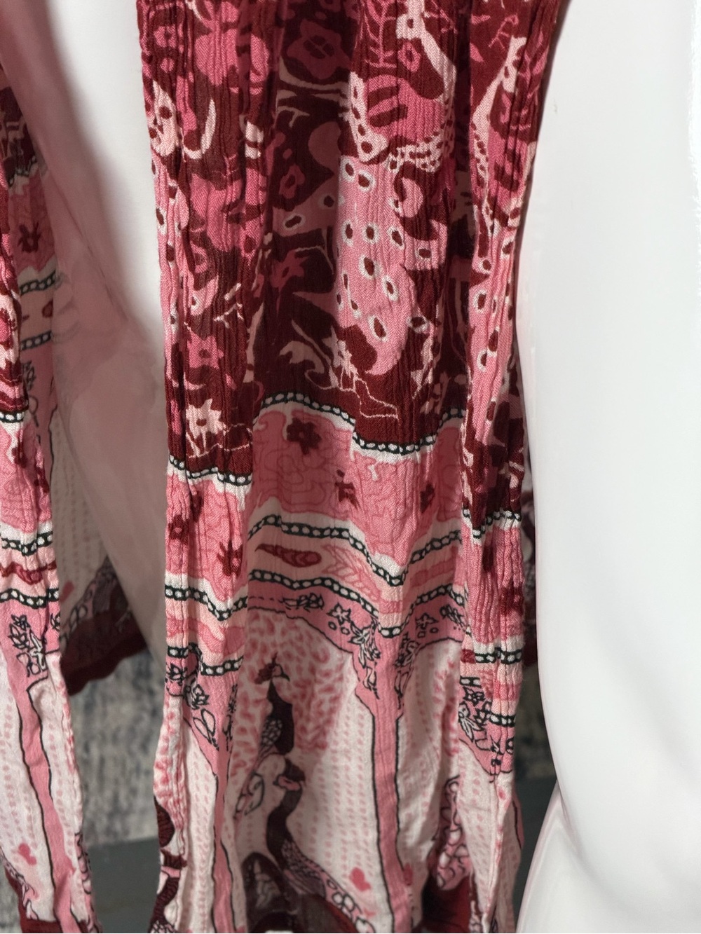 Cutout Peacock Halter Tie Neck Back Peachy Pink Burgundy Boho Vacation Dress S - Picture 11 of 13